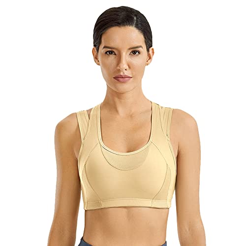 Soutien-gorge de sport sans fil dos croisé femme beige taille XL pour fitness