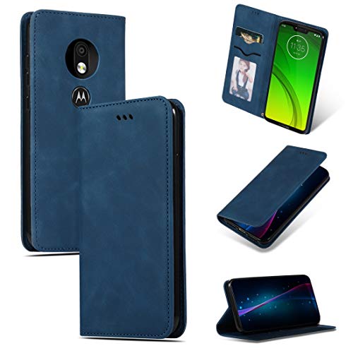 Coque Moto G7 Power version européenne rigide en cuir bleu marine