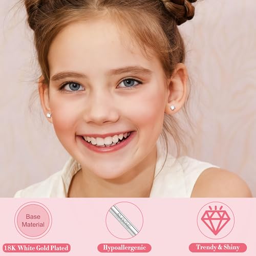 FASACCO 925 Sterling Silver Stud Earrings 18K White Gold Plated Screw Back Earrings for Women Girls Hypoallergenic Cubic Zirconia Earrings Studs 3MM 4MM 5MM Sparkling CZ Over 36 Months Old2