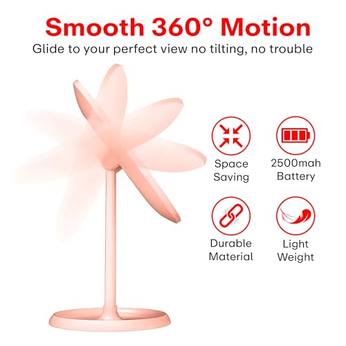 Image of Prime Pick Beauty Pro Makeup Mirror LED Light 360 Degree Rotating Vanity Mirror Lightweight Portable Tabletop Travel Mirror for Home Multipurpose Use Pink Pack of 1
