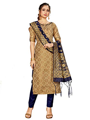 Indian Pakistani Women's Readymade Salwar Kameez Banarasi Art Silk Woven Suit with Silk Dupatta Stitched Dress