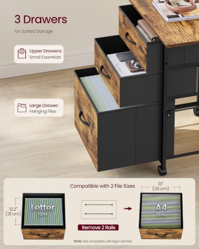 Image of VASAGLE Mobile Printer Stand with Storage, Filing Cabinet, Side Pockets | Filing Cabinet for A4 Letter Size, 23.6 x 15.7 x 26.8 Inch, Rustic Brown, BELLAH Collection UOFC201KD01