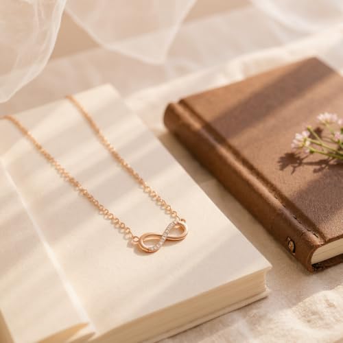 Image of Nilu's Collection Infinity Pendant Necklace with American Diamond Stones For Women| Lightweight | Anti-Tarnish | Anti- Tarnish | Office Wear