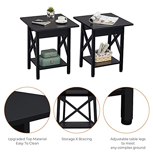 Greenforest End Tables Living Room Set Of 2, Industrial Side Table Nightstand With Storage Shelf, Easy Assembly, Black #TOP5