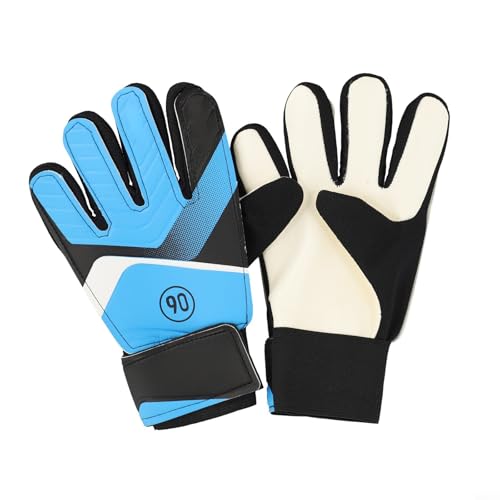FACAIIO Guantes de portero para jóvenes y adolescentes, guantes de portero de fútbol con palma de látex suave con dedo para protección, parte trasera de nailon transpirable, correa de muñeca ajustable