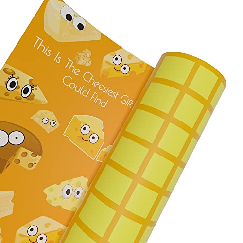 Reversible Gift Wrapping Paper-Rolled 5 Sheets-Sided Tape-Unique Design For Anniversary Birthdays Valentine's Day Party Christmas Holiday Present(33"" X 17.5"" Each Sheet) (Cheese) #TOP2
