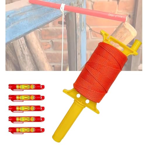 Cuerda profesional para construcción de 540 pies, nylon reforzado con mango ergonómico y herramienta integrada de nivelación, línea fluorescente para albañiles miniatura 2