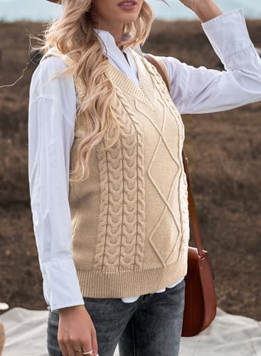 Image of EVALESS Oversized Sweater Vest for Women V Neck Sleeveless Solid Color Loose Pullover Sweater