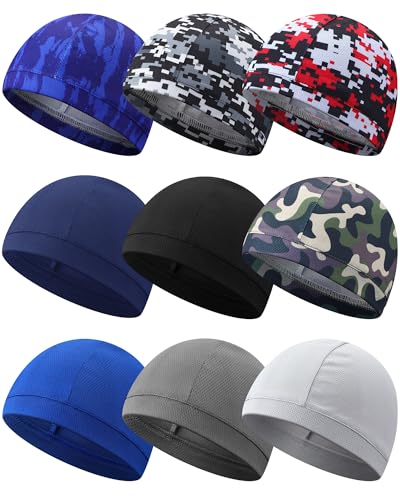 Image of 9 Pcs Cooling Skull Cap Camo Liner Sweat Wicking Lightweight Cycling Cap Running Hat for Men Women