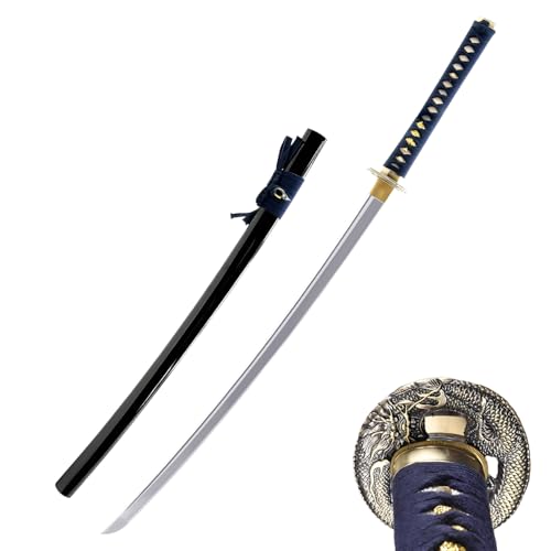 HMS Katana Japanese Sword, Hand Forged, Full Tang 1045 Carbon Steel, Clay Tempered, Dragon Tsuba, Functional for Iaido, Gifts & Collectors