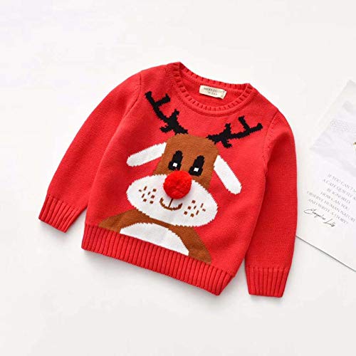 Toddler Baby Girl Boy Christmas Sweater Long Sleeve Warm Jacket Pullover Sweatshirt Coat Red Xmas Clothes (Cartoon Christmas Deer, 6-7 Years) #TOP4