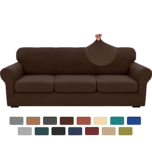 XINEAGE 2025 New 4 Pieces Extra Large Couch Covers for 3 Cushion Sofa Super Stretch Sofa Cover for 3 Large Seat Cushion Universal Fitted Slip Cover for Living Room (Coffee), 91"-110"(3 Cushions)