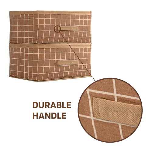 Image of Kuber Industries Foldable Multi-purpose Cloth Organizer for Storage with Drawing Handle | Durable Organisers Storage Box for Clothes /Toys | Check Design - Beige
