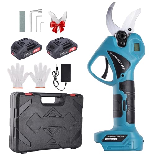 Akku Astschere 35mm Elektrische Gartenschere: Akku Baumschere mit LCD Anzeige, Elektrische Gartenschere mit Akku 2x2000mAh,für Obstgarten, Garten, Park, Weinberg, Olivenbaum (Rot)