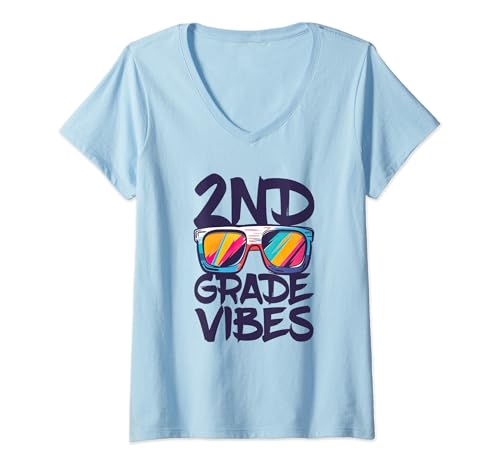 Mujer Camisa Vibes de segundo grado para el regreso a clases para niño y niña Camiseta Cuello V