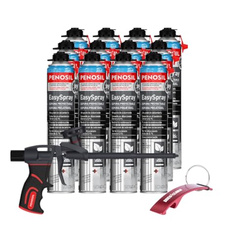 Penosil EasySpray Espuma Proyectable 700ml, Caja 12 Unidades con Pistola Aplicadora Profesional y Llavero, Espuma de Poliuretano para Aislamiento