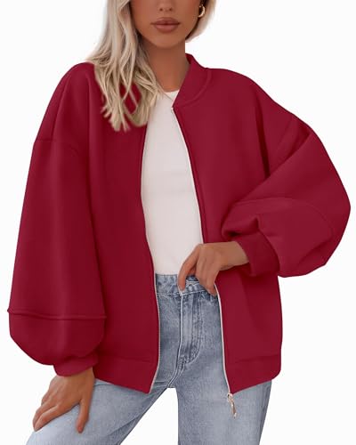 KIRUNDO Oversized Sweatshirt for Women Zip Up Bomber Jacket 2026