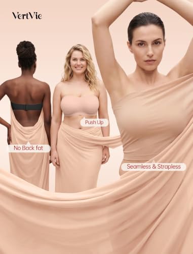 Image of Vertvie Womens Strapless Bra Jelly Push Up Seamless Bandeau Bra Wireless Non Slip Silicone Tube Top Bras Padded Bralette