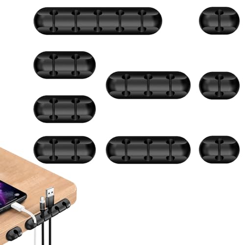 WUGAUWOR 9 Stück Kabelhalter Schreibtisch mit 20 Schlitzen, Silikon Kabelclips Selbstklebend, Kabel Organizer, Schwarze Kabelorganizer Clips für kabelmanagement im Auto, Büro und Zuhause