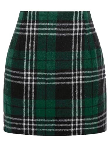 onlypuff Fall Plaid Skirts for Women High Waist Bodycon Mini Skirt Ladies Above The Knee Dress Fall Fashion Outfits Green New M