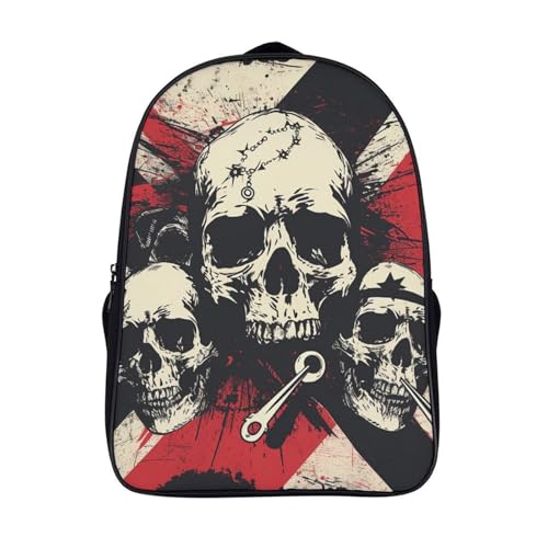 Sac à dos d'école skull pour garçons et filles cartable noir à motif de tête de mort 40x28x16cm