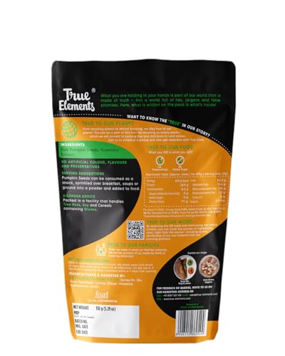 Image of True Elements Pumpkin Seeds 150g - Premium AAA Grade Raw Seeds for Eating | Immunity Booster Seeds | Diet Snacks | High in Protein