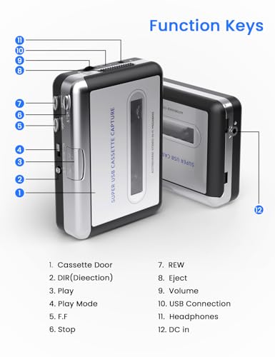 Image of Cassette Player Tape Recorder- Convert Tape to Digital MP3 Digital, Portable Walkmaner with Auto-Reverse, 3.5MM Headphone Jack