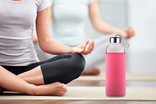 FCSDETAIL Botella de Agua de Cristal, Botella de Agua de Vidrio de Borosilicato con Funda de Neopreno con Tapa de Acero Inoxidable 1000ml