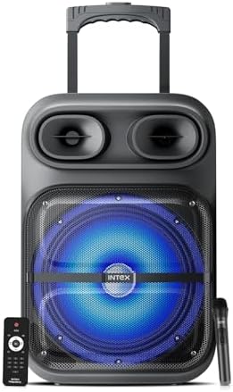 Intex Thriller 600 Bluetooth Trolley Speaker | 60W Powerful Sound with Wireless Karaoke Mic | Upto 6 Hour | RGB Lights & LED Display | Recording Feature & Remote | Deep Bass Party Speaker (Black)