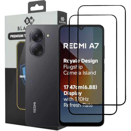 Image of Blackwik Premium Tempered Glass Screen Protector for REDMI A7 4G with Edge-To-Edge Protector Coverage | Easy Installation Kit (Black) (Pack Of 2)