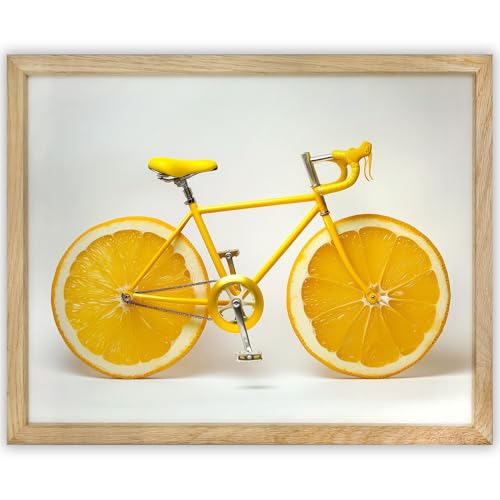 BiCitrus Yellow Bicycle w/Lemon Wheels-11x14 Framed Poster-Vibrant Cycling Art for