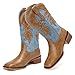 AlureAbys Women's Western Boots Denim Patchwork Cowboy Cowgirl Mid Calf Boots Square Toe Comfortable Bootie