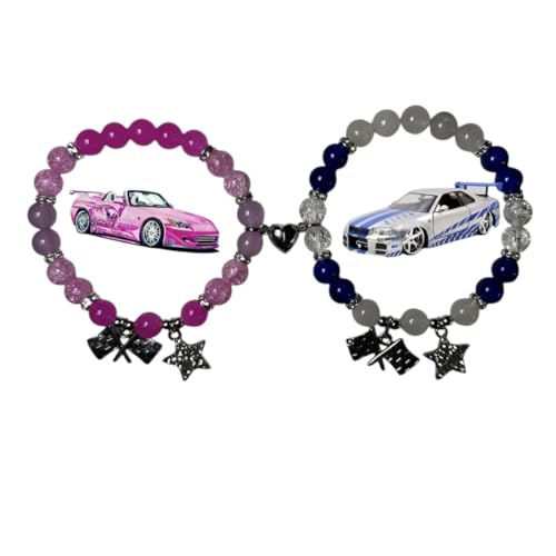 REEIRAMERCE New 2026 1Pair Cutie Cartoon Car Color Flag Star Charm Matching Bracelets Couples Beaded Bracelet Jewelry Gifts Fashion Accessories Creative Gift