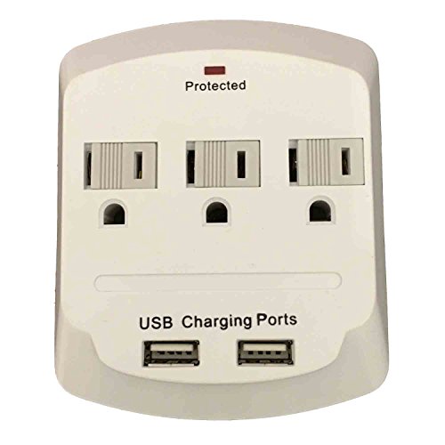 Topzone 3 AC Outlet Wall Mount Surge Protector Adapter with Dual USB Charging Ports