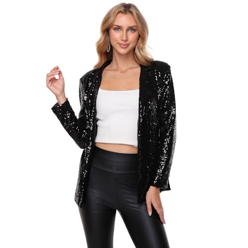 Women's Sequin Jacket Open Front Sparkly Blazer Jackets Casual Long Sleeve Party Glitter Cardigan Coat with Pockets4