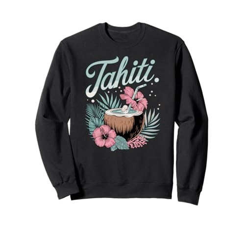 Vacaciones en la isla de bebida de coco en Tahití, flor de hibisco verano Sudadera