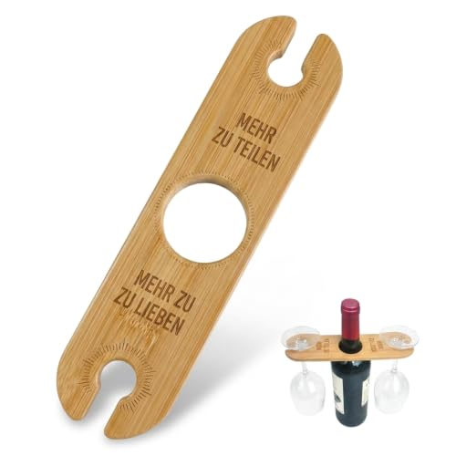 IUSOT Weinbutler Weinglashalter Holz Weinflaschenhalter für 2 Gläser Flaschenhalterung Stehend Weinregal Garten Picknick Zubehör Weinliebhaber Geschenke Bambus Deko Accessoire