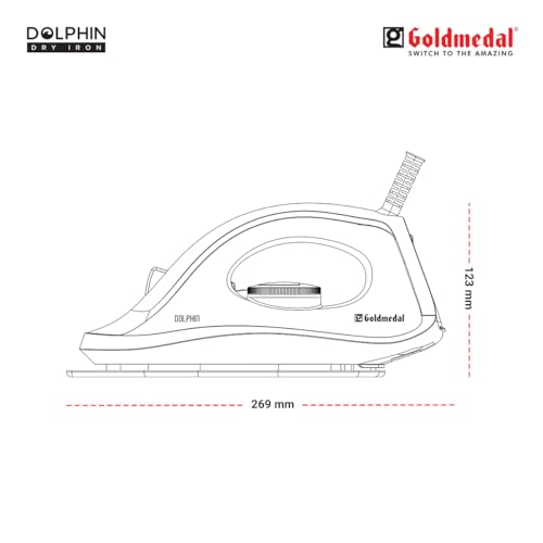 Image of Goldmedal Dolphin 1100W Dry Iron| Non-stick Weilburger Premium Coated Soleplate | iron for clothes | 5 Fabric Setting| Broad Base for Hot zone Protection | Shock-Proof Body (Cool Grey- Black)