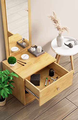 Image of Bniture Wooden Dressing Table for Bedroom with 1 Drawer, Mirror and Huge Storage Space | Long Dresser Vanity Table with Mirror (42D x 60W x 180H CM) (Giant Wood, HXDR105)