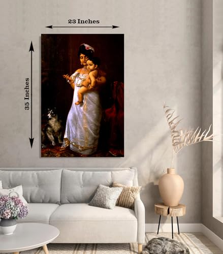 Image of Sikhash Raja Ravi Varma Painting | There Comes Papa | Classical Indian Vintage Portrait Famous Artist Painting for Home Decor 35X23 Inches Unframed.