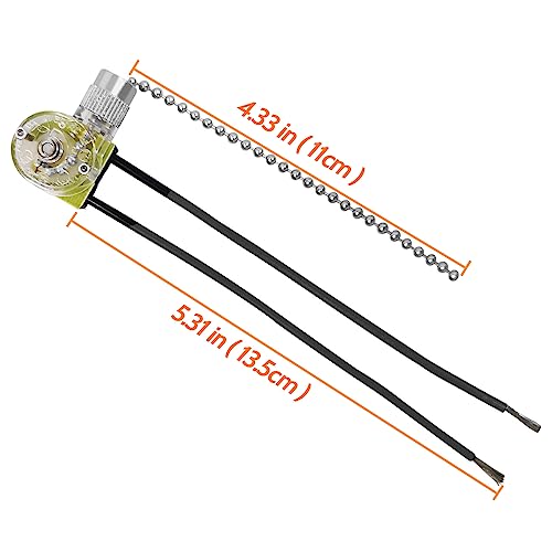 Image of 2pcs Ceiling Fan Pull Chain Switch Zing Ear ZE-109 3A /250VAC 6A /125VAC 125VL Replacement ON-OFF Speed Control Switch Compatible Hunter Closet Lights Wall Lamp Two Wire Switches (Silver Chain)