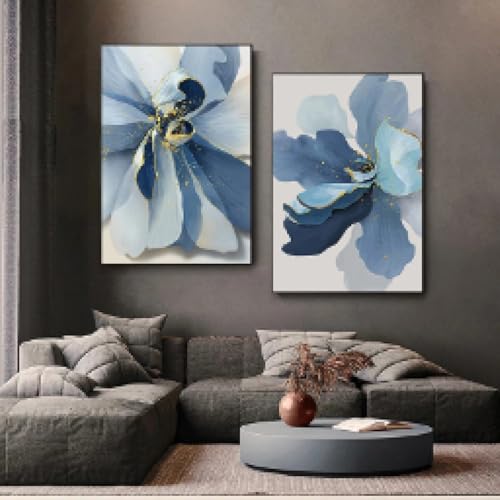 Affiche abstraite de fleurs bleues TONGYINLI en 2 cadres de 80x120cm pour salon