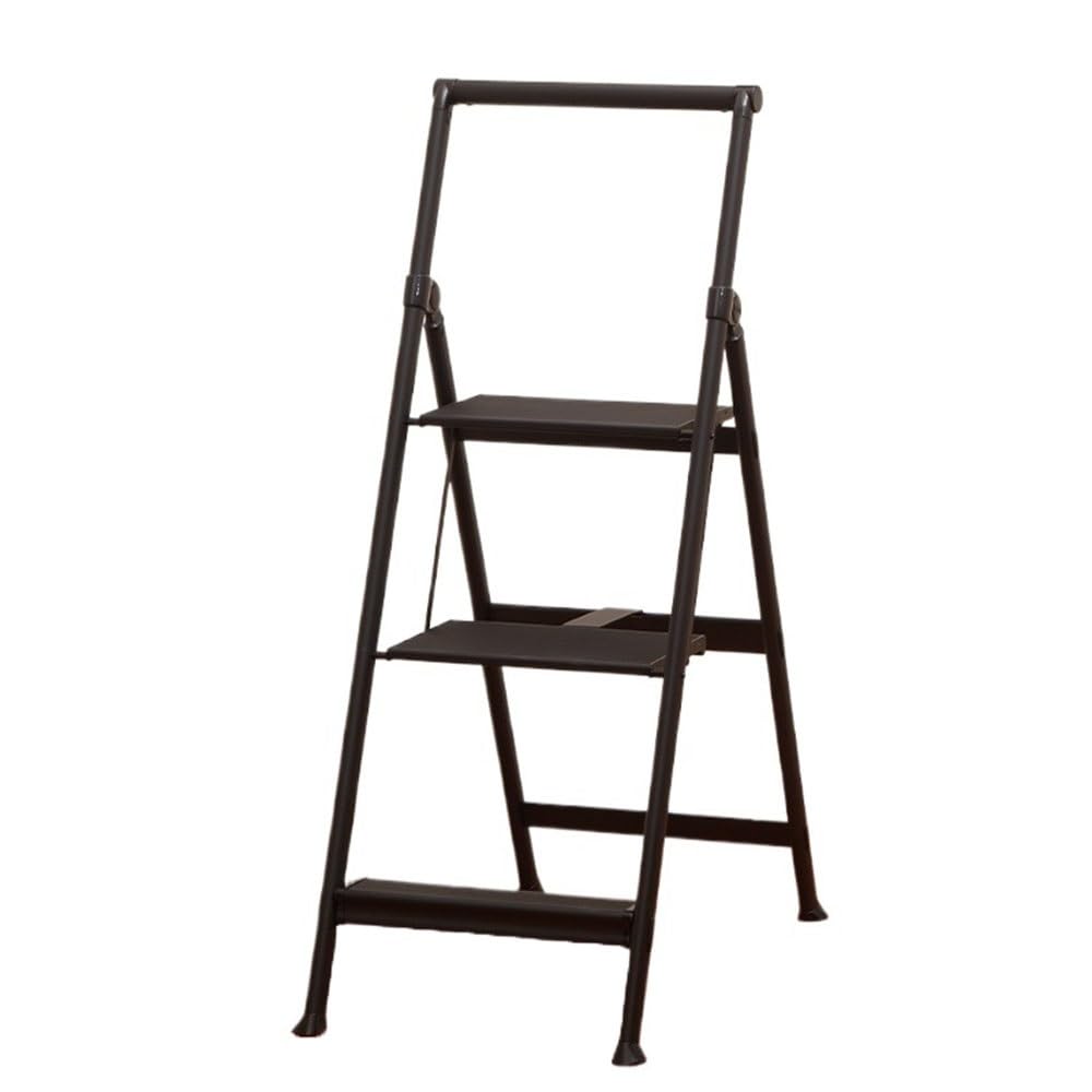Yinj9562fg Black Steps Foldable Home Step Ladder With Handrail 3-Step A-Frame Wide Pedals Storage Decoration Multifunctional Steps Ladder(Black)