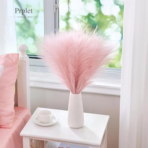 Image of Faux Pampas Grass - 24 Pcs Small Artificial Flowers for Living Room Home Office and Wedding Decoration (Pink)