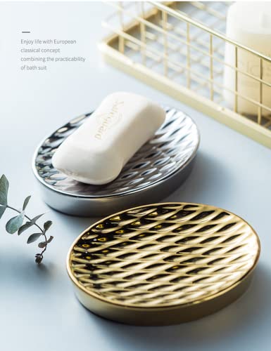 Soap Dish, Silver Decorative Ceramic Bar Soap Tray For Bathroom, Shower Soap Holder For Vanity, Countertop, Sink, Soap Bar For Kitchen Sponge (W004S) #TOP2