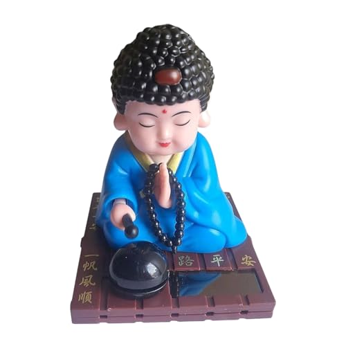 Image of Solar Powered Buddha Bobblehead Decorative Showpiece 9.5 cm | Dancing Buddha Dashboard Toy for Car Office Desk Home Decor | Automatic Solar Energy Moving Figurine (Blue)