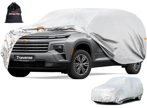 Kayme 6 Layers SUV Car Cover Custom Fit for Chevrolet Chevy Traverse (2009-2025) Waterproof All Weather for Automobiles, Outdoor Full Cover Rain Sun UV Protection.Silver