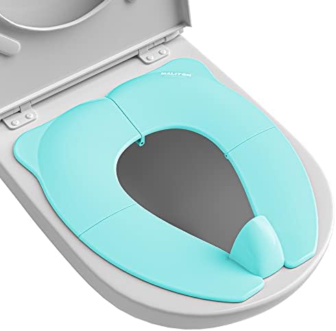Maliton Travel Potty Seat for Toddler & Kid, Portable Potty Seat with Storage Bag, Foldable Potty Seat for Toddler Travel, Non-Slip Potty Training Toilet Seat Cover wth Splash Guard (Aqua Green)