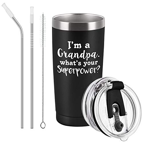 Lifecapido Father's Day Idea for Grandpa Grandfather, Stainless Steel Travel Tumbler with 2 Lids and Straw, I'm A Grandpa Tumbler, Funny Festival Idea for Men Grandfather Grandpa Dad, 20 Oz Black