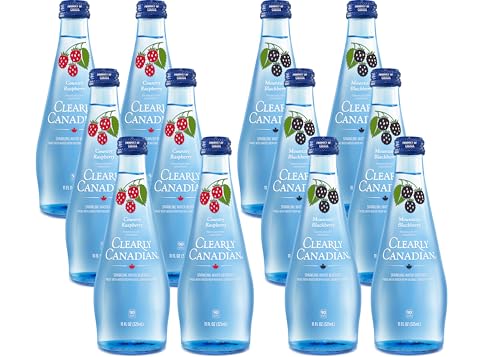 Image of Clearly Canadian Sparkling Flavored Water, 11 oz Glass Bottles - Variety of Refreshing Flavors, Premium Carbonated Beverage, Available in 12-Pack and 24-Pack Options (12 Pack, Raspberry /Blackberry)